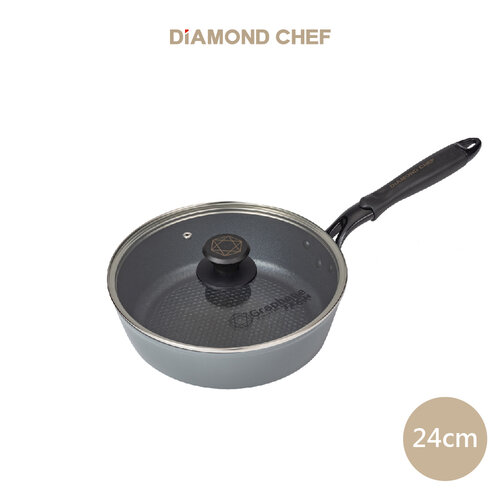 DIAMOND CHEF黑金石墨烯不沾單柄深煎鍋-24CM含蓋