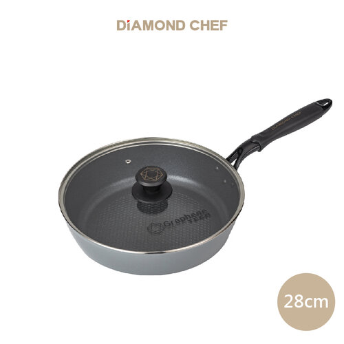 DIAMOND CHEF黑金石墨烯不沾單柄深煎鍋-28CM含蓋
