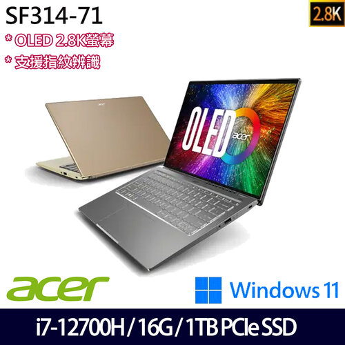 (硬碟升級)ACER 宏碁 SF314-71-79NM 14吋/i7-12700H/16G/1TB PCIe SSD/W11S 輕薄筆電