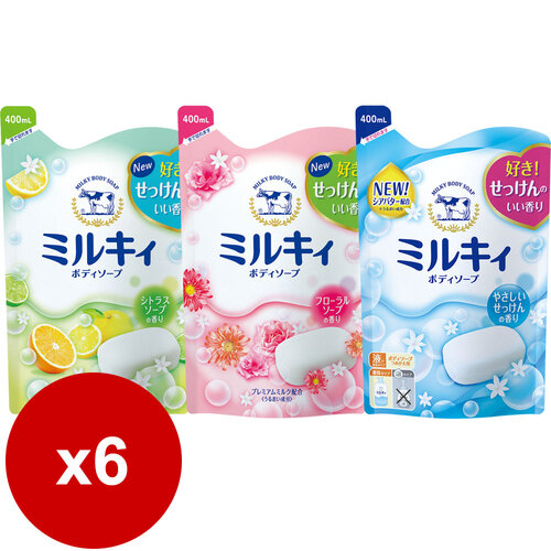 日本牛乳石鹼 COW 牛乳精華沐浴乳400ml 補充包*6包