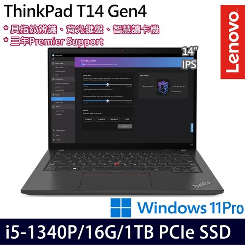 (硬碟升級)Lenovo 聯想 ThinkPad T14 Gen 4 14吋/i5-1340P/16G/1TB PCIe SSD/W11Pro 商務筆電