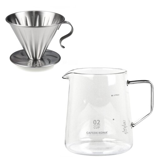 MILA不鏽鋼咖啡濾杯(2-4cup)+CAFEDE KONA 玻璃分享壺600ml-透明