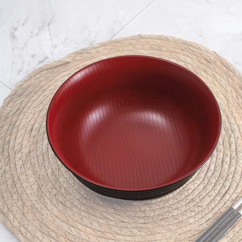 日本製可微波木紋紅黑丼碗-18cm-1200ml-6入