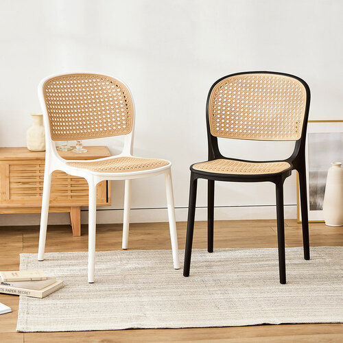 樂嫚妮 韓系仿編織塑膠椅/可堆疊餐椅/休閒椅-(2色)