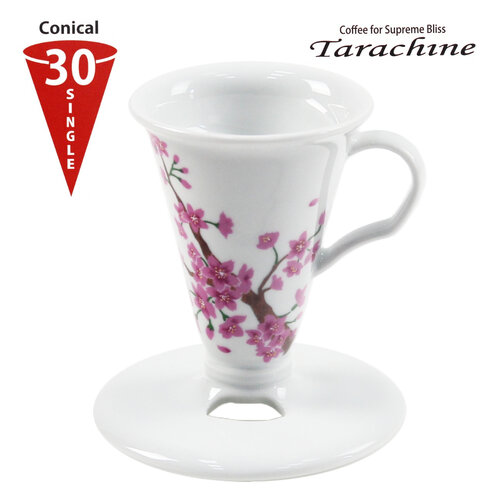 Tarachine 日本30度角陶瓷甜筒濾杯-彩繪櫻花