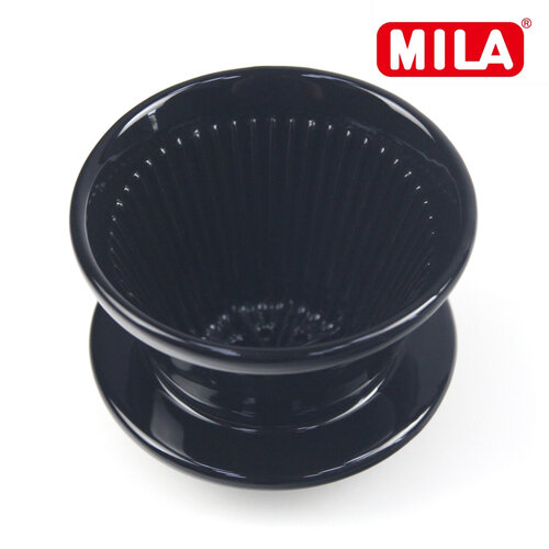 MILA 陶瓷蛋糕濾杯(咖啡濾杯)(適合1-4人)-黑+Kalita 185蛋糕形濾紙-漂白50枚
