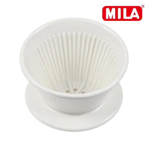MILA 陶瓷蛋糕濾杯(咖啡濾杯)(適合1-4人)-白+Kalita 185蛋糕形濾紙-漂白50枚