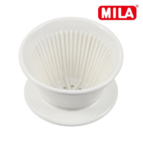 MILA 陶瓷蛋糕濾杯(咖啡濾杯)(適合1-4人)-白+Kalita 155蛋糕形濾紙-漂白50枚