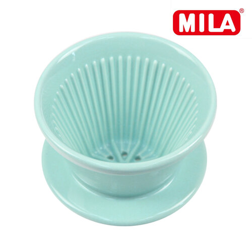 MILA 陶瓷蛋糕濾杯(咖啡濾杯)(適合1-4人)-湖水綠+Kalita 155蛋糕形濾紙-漂白50枚