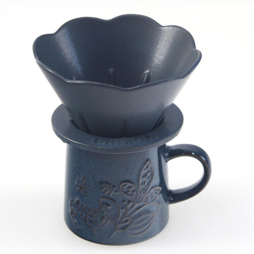 日本 YUKURI 陶瓷咖啡濾杯加馬克杯 - 藏青色
