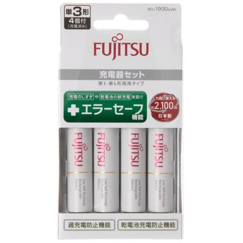FUJITSU富士通充電組(附1900mAh3號AA電池4入-白色)