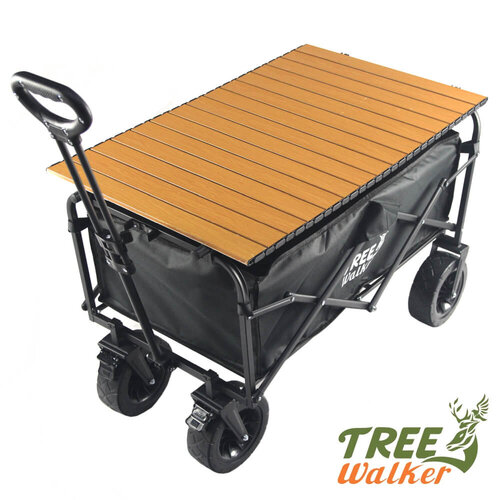 TreeWalker 多用途可煞車露營摺疊置物手拉車(四輪推車)加木紋桌板