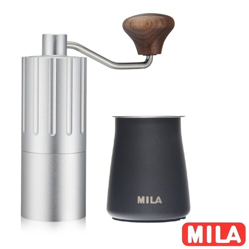 MILA 第二代達人攜帶型手搖磨豆機升級版(鍍鈦不鏽鋼磨芯)-炫銀+咖啡篩粉器
