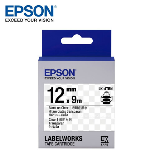 【EPSON】LK-4TBN S654408 標籤帶[透明系列]透明底黑字12mm