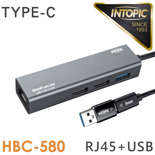 【INTOPIC 廣鼎】USB3.1 / RJ45 鋁合金集線器 【HBC-580】