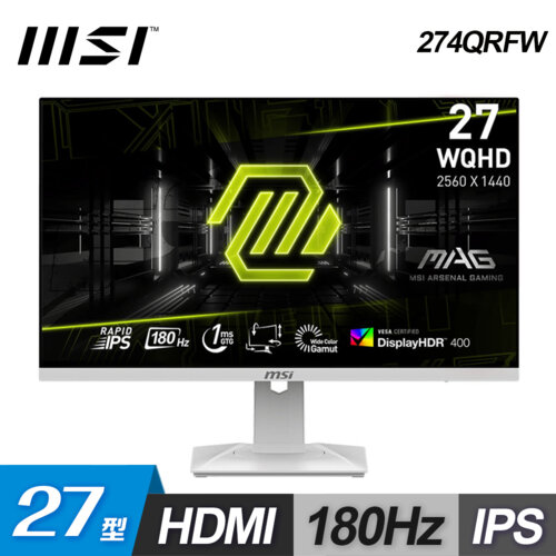 【MSI 微星】MAG 274QRFW 27型 IPS 180Hz 電競螢幕