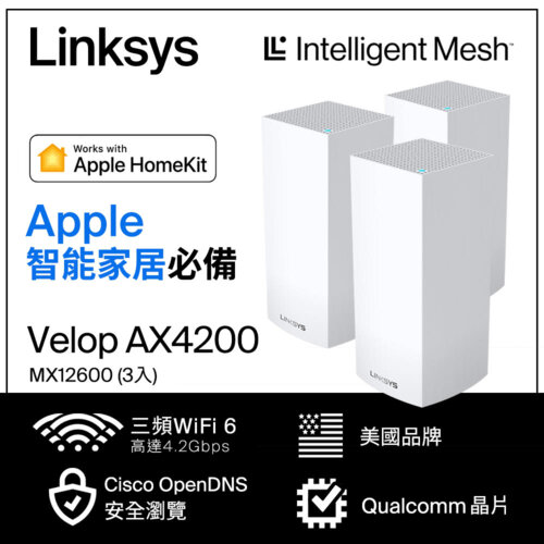 【Linksys】Velop AX4200 三頻 Mesh WIFI6 路由分享器《3入組》